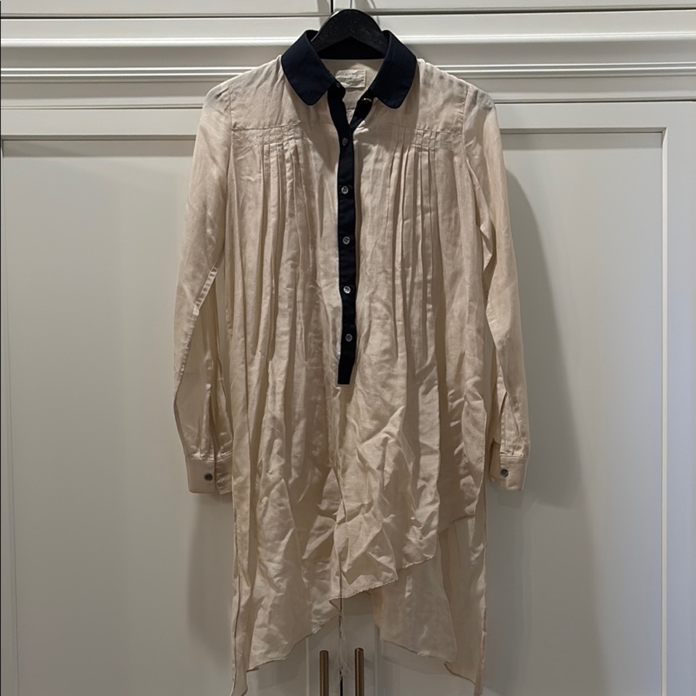 Billy Reid Cream and Black Asymmetrical Tunic with Peter Pan Collar